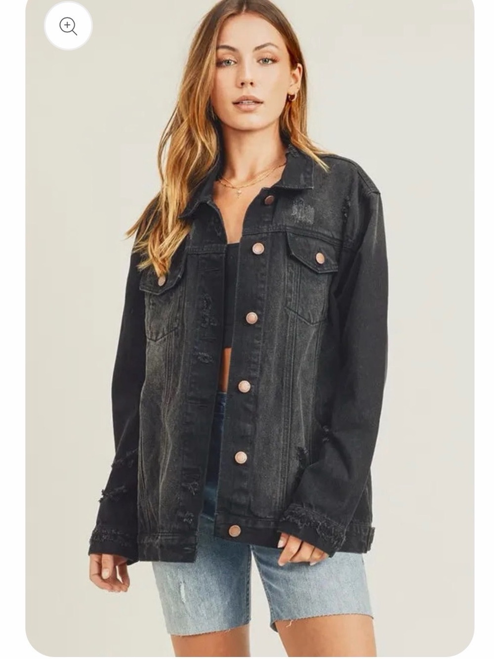 Women's Washed Black Oversized Denim Jacket